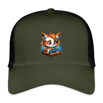 Gamer Smart Gaming Fox - Kids’ Trucker Cap - olive/black - Front