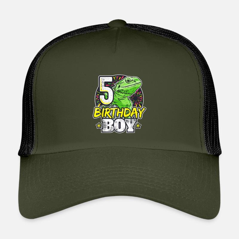 Dino Junge zum 5. Geburtstag - Kinder Trucker-Cap - Olive/Schwarz