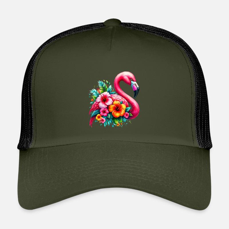 Flamant rose décoré de fleurs d’hibiscus Casquette trucker enfant