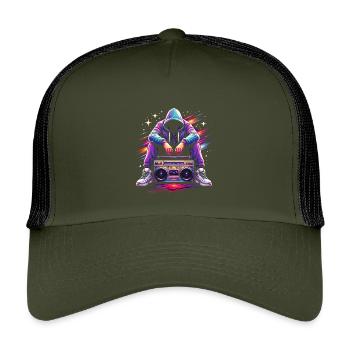 Retro 80s Boombox Illustration - Kids’ Trucker Cap - olive/black - Front
