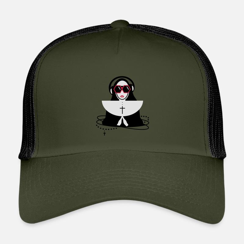 Nonne mit Sonnenbrille und Kopfhörer - Kinder Trucker-Cap - Olive/Schwarz