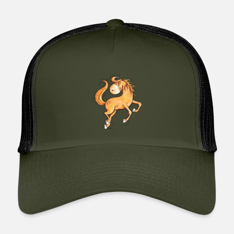 Wildes Pferd im wallender Mähne I Comic - Kinder Trucker-Cap - Olive/Schwarz