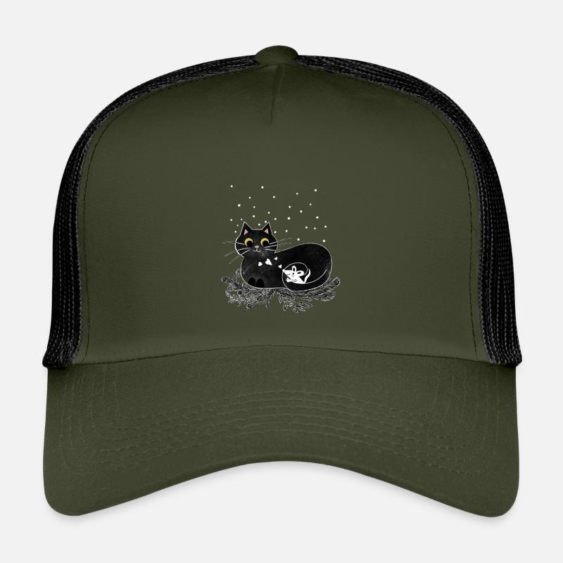 Katze Maus Winter Illustration - Kinder Trucker-Cap - Olive/Schwarz
