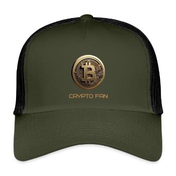 Bitcoin 3D Kryptowährung - Kinder Trucker-Cap - Olive/Schwarz - Vorne