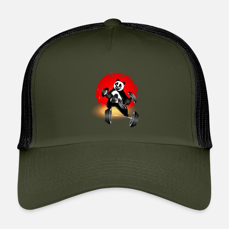 Bodybuilder Panda Bär mit Hanteln beim Training - Kinder Trucker-Cap - Olive/Schwarz