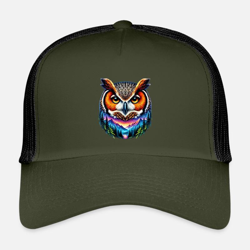 Eule - Kinder Trucker-Cap - Olive/Schwarz