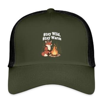 Bleib Wild, Bleib Warm am Lagerfeuer - Kinder Trucker-Cap - Olive/Schwarz - Vorne