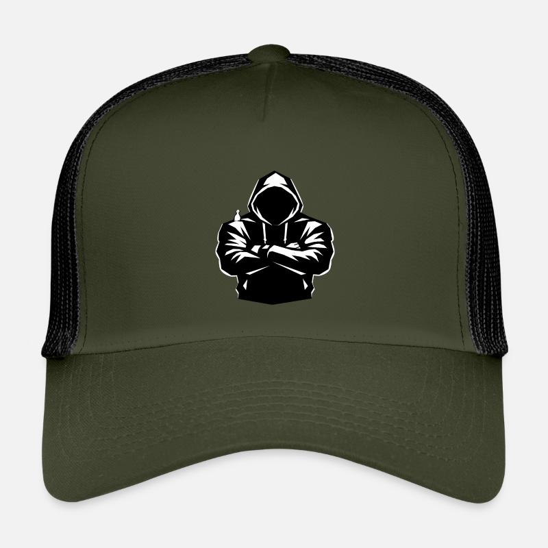 Kapuzenpulli-Figur und Vogel - Kinder Trucker-Cap - Olive/Schwarz