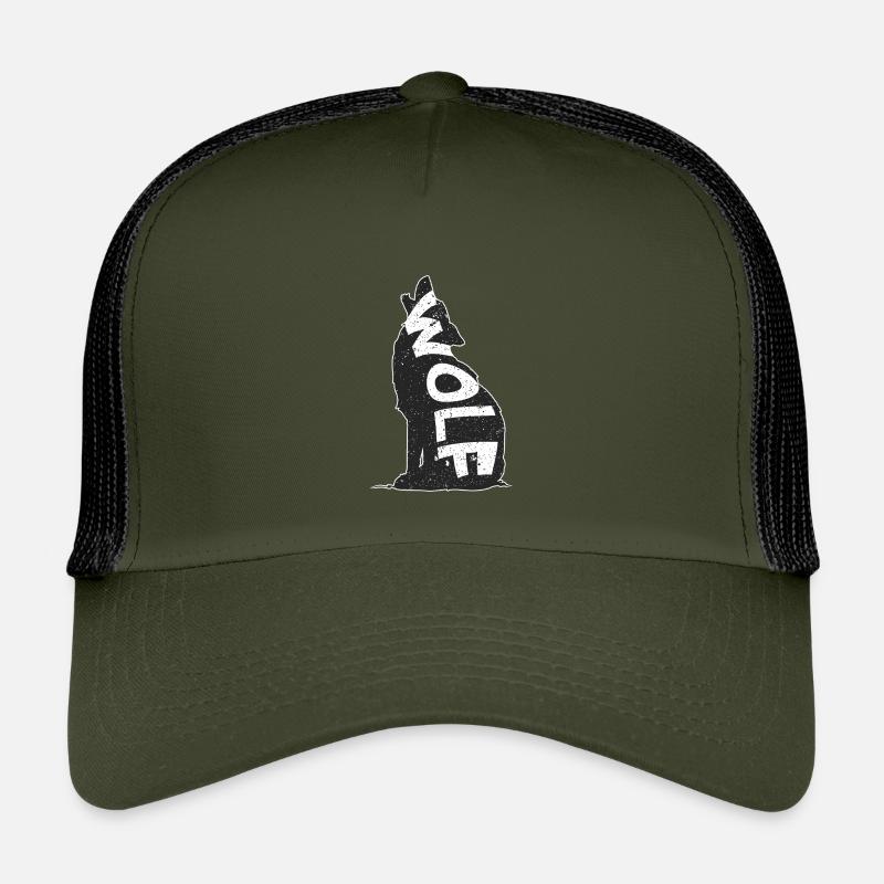 Schwarzer Wolf auf Sternenhintergrund - Kinder Trucker-Cap - Olive/Schwarz