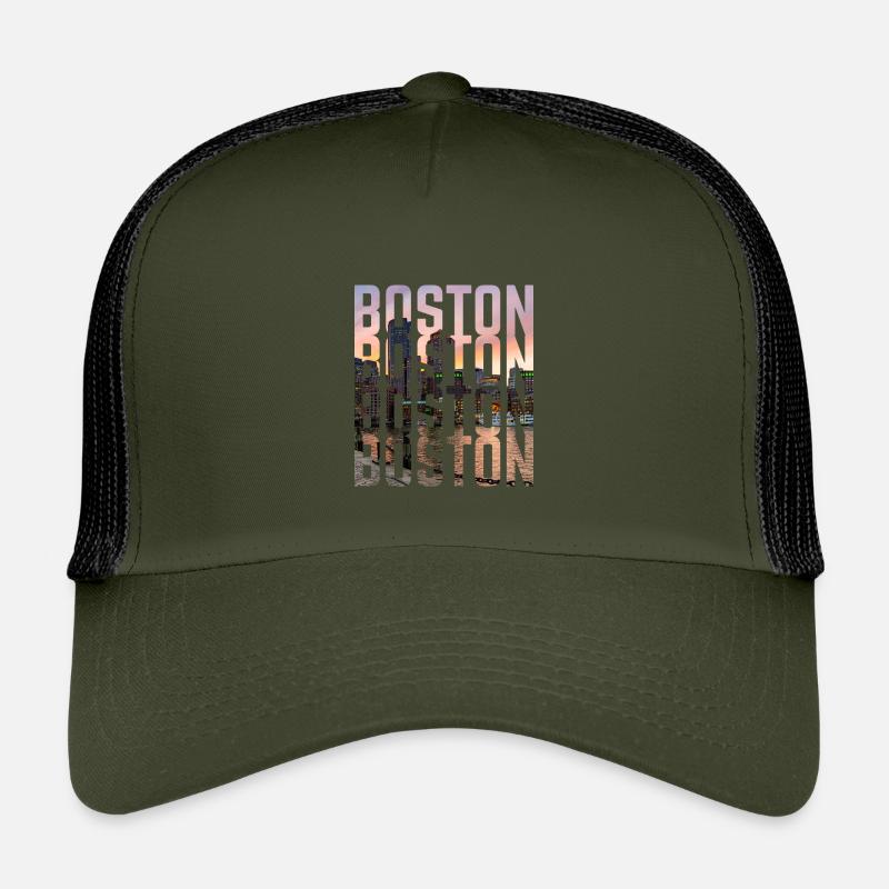 Boston Skyline Schriftzug - Kinder Trucker-Cap - Olive/Schwarz