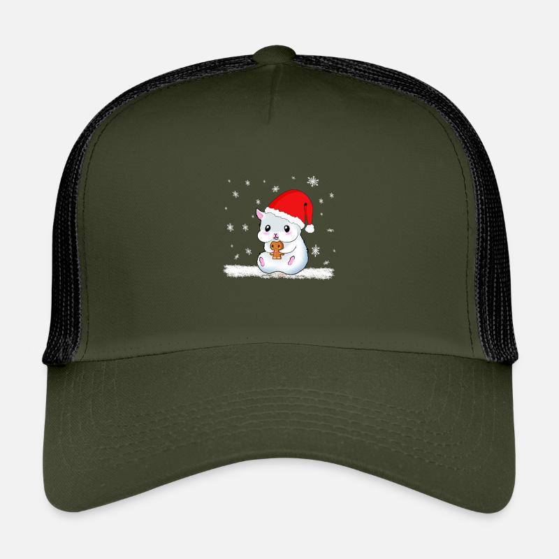 A Sweet Hamster Eats A Cookie While It Snows - Kids’ Trucker Cap - olive/black