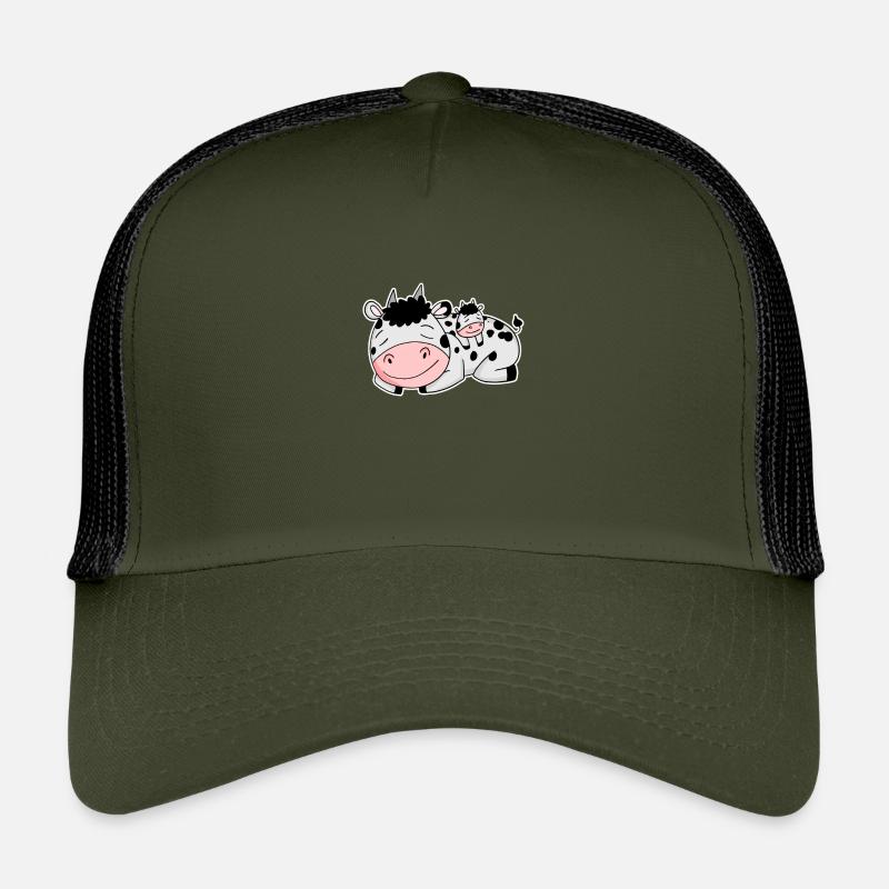 Kuh mit Baby Kuh - Kinder Trucker-Cap - Olive/Schwarz
