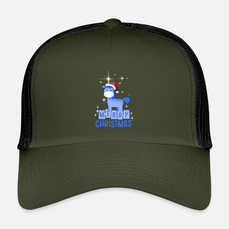 Blaues Einhorn mit Merry Christmas - Kinder Trucker-Cap - Olive/Schwarz