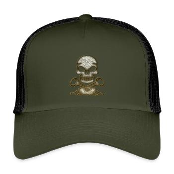 Schädel Totenkopf - Kinder Trucker-Cap - Olive/Schwarz - Vorne