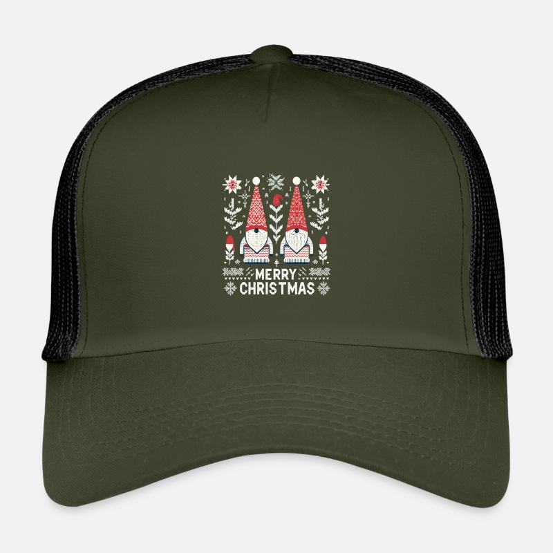 Frohe Weihnachten Gnomes Strickmuster Optik - Kinder Trucker-Cap - Olive/Schwarz