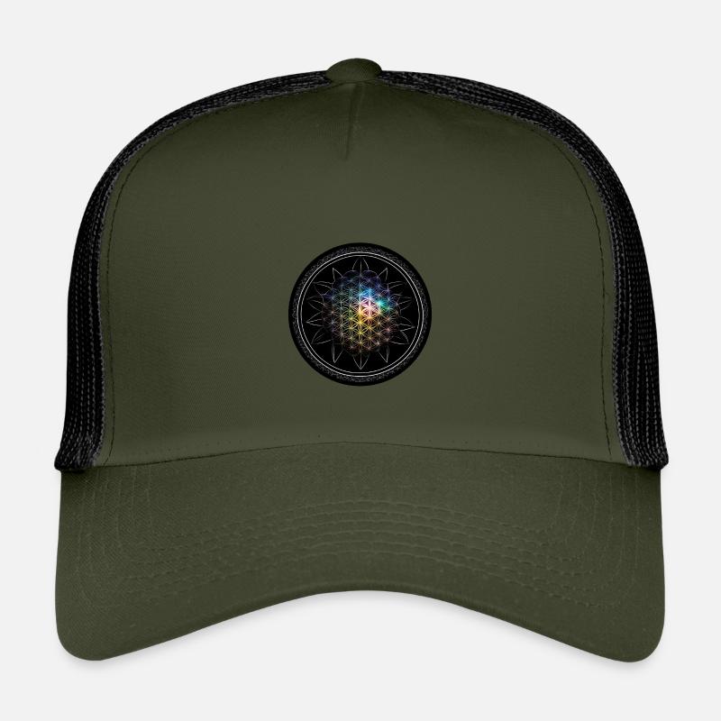 Blume des Lebens Regenbogen - Kinder Trucker-Cap - Olive/Schwarz