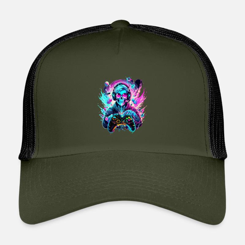 Synthwave Skull Gaming Controller Art - Kinder Trucker-Cap - Olive/Schwarz