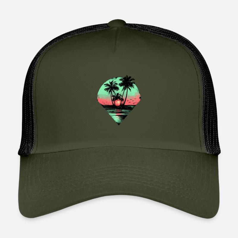 Synthwave Retro Palmen Sunset Vaporwave 80er 90er - Kinder Trucker-Cap - Olive/Schwarz