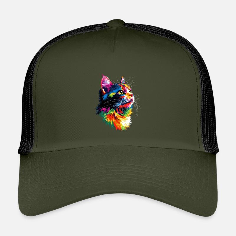 Katze Bunt Regenbogen Farben Popart Cat Mom Katzen - Kinder Trucker-Cap - Olive/Schwarz