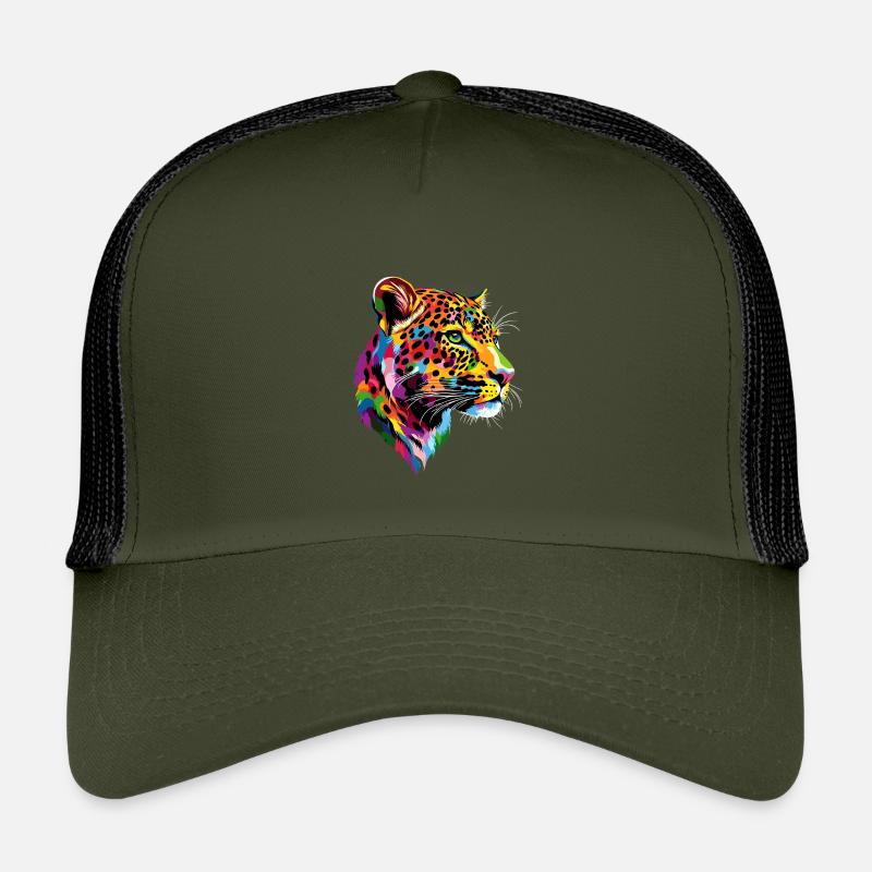 Leopard Panther Raubkatze Katze Panter Leoparden - Kinder Trucker-Cap - Olive/Schwarz