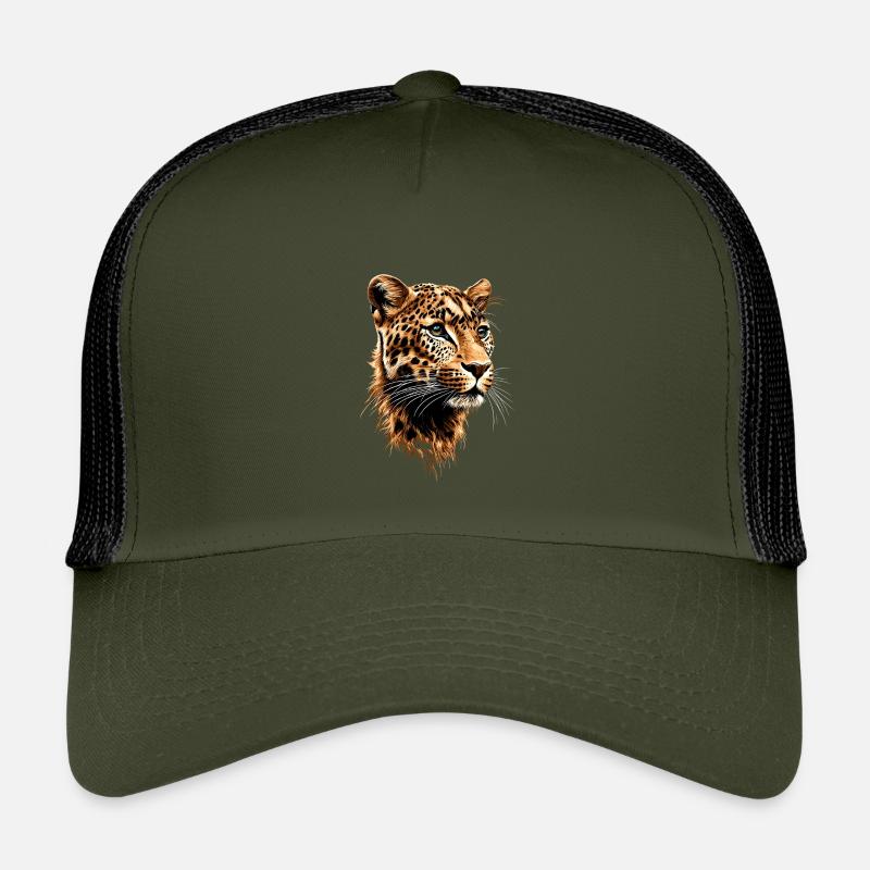Leopard Panther Raubkatze Katze Panter Leoparden - Kinder Trucker-Cap - Olive/Schwarz