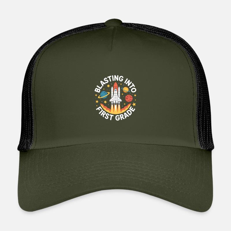 Blasting Hard Into First Grade Back To School - Kinder Trucker-Cap - Olive/Schwarz