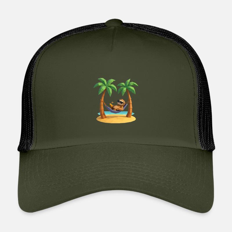 Relaxed sloth in hammock on the beach between Kids’ Trucker Cap