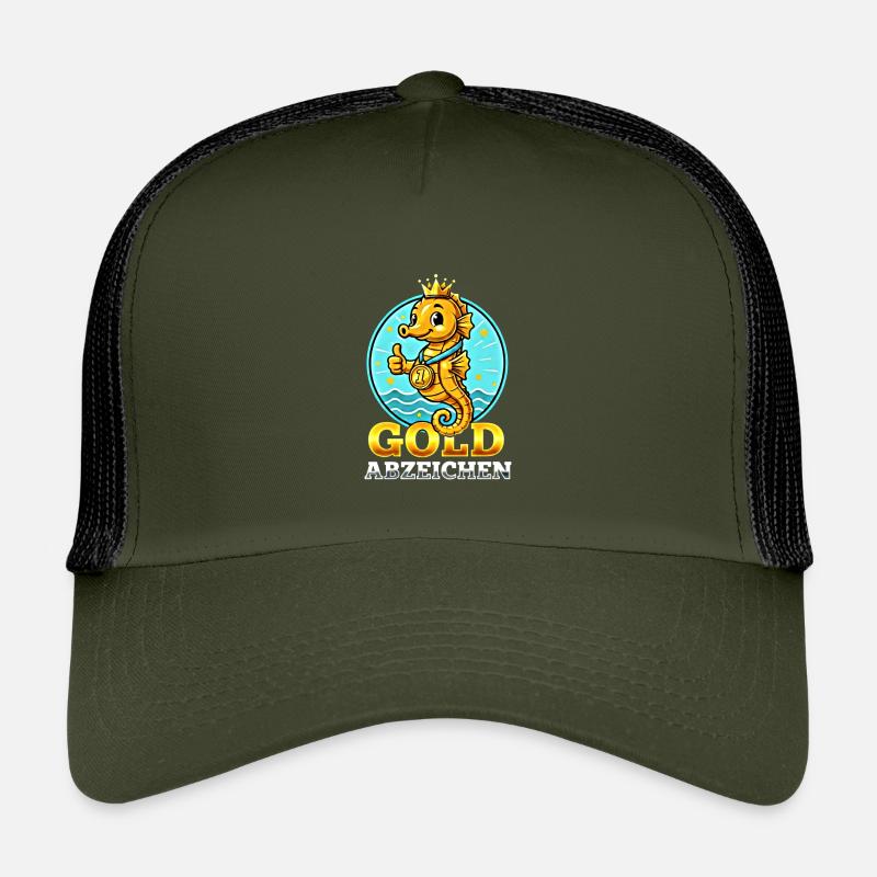 Seepferdchen Gold Abzeichen Schwimmen Leistung - Kinder Trucker-Cap - Olive/Schwarz