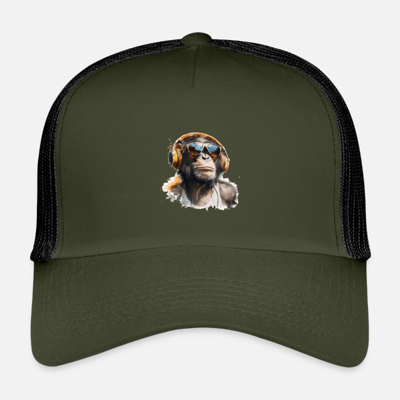 Affe mit Kopfhörern und Sonnenbrille - Kinder Trucker-Cap - Olive/Schwarz