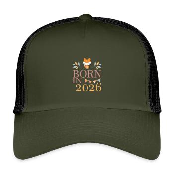 Bébé né en 2026 Né en 2026 Mignon renard - Casquette trucker enfant - olive/noir - Devant