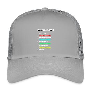 Mein perfekter Tag Gewichtheben Lustiges Fitnessstudio Workout Gif - Kinder Trucker-Cap - Hellgrau - Vorne