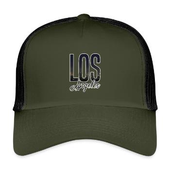 Los Angeles Skyline Lettering - Kids’ Trucker Cap - olive/black - Front