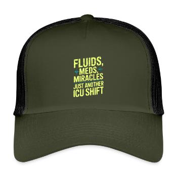 ICU Nurse Fluids Meds Miracles Intensive Care - Kinder Trucker-Cap - Olive/Schwarz - Vorne