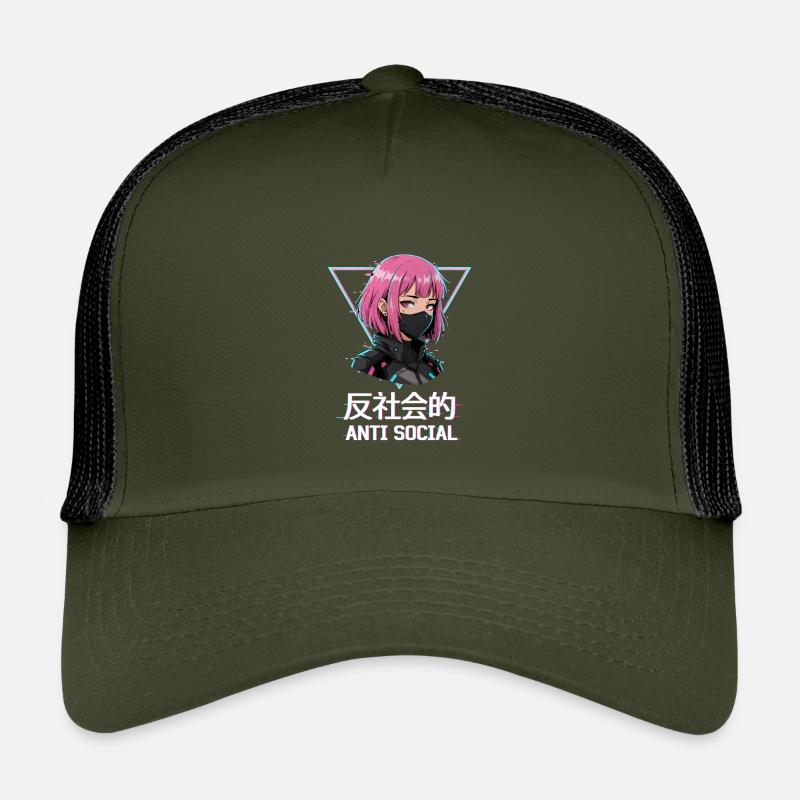 Antisoziales Japanisches Vaporwave Anime Mädchen Kinder Trucker-Cap