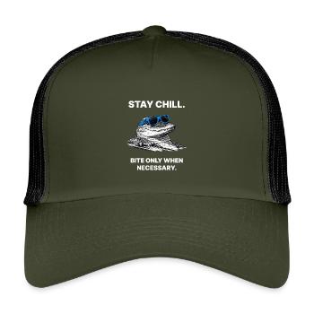 Stay Chill – Cool Alligator Meme Design - Kids’ Trucker Cap - olive/black - Front