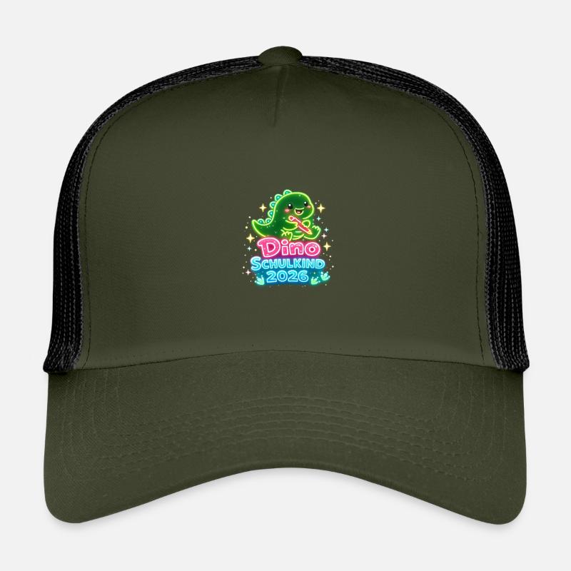 Dino Schulkind 2026 Einschulung - Kinder Trucker-Cap - Olive/Schwarz