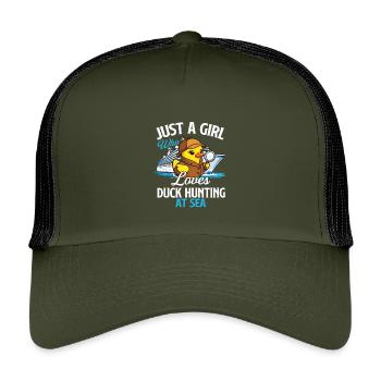 Mädchen liebt Entenjagd auf See Lustige Ente - Kinder Trucker-Cap - Olive/Schwarz - Vorne