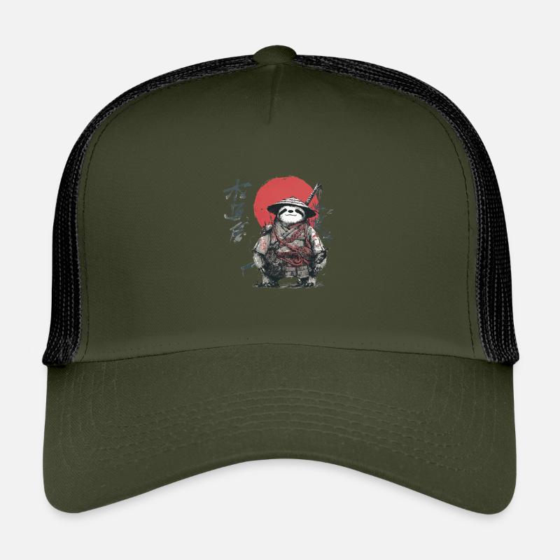 Faultier-Samurai unter roter Sonne - Kinder Trucker-Cap - Olive/Schwarz
