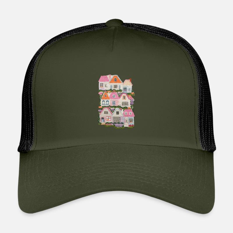  Bunte Häuser mit Blumen und Bäumen – Märchenhafte Kinder Trucker-Cap