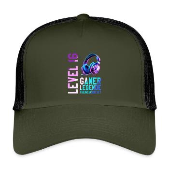 16. Geburtstag Junge Mädchen Gaming Level 16 Jahre - Kinder Trucker-Cap - Olive/Schwarz - Vorne