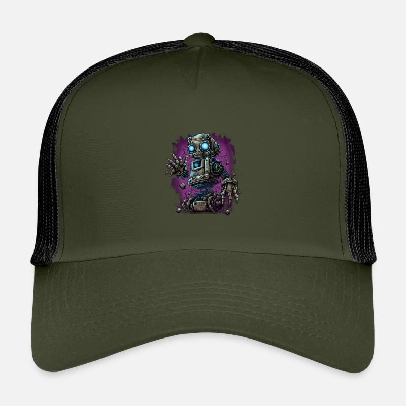 Neon-Dampfroboter im Schrottplatz-Schein - Kinder Trucker-Cap - Olive/Schwarz