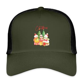 Festive Christmas Snowmen and Presents Design - Kids’ Trucker Cap - olive/black - Front