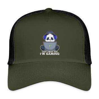 Gaming Panda niedlich - can‘t hear you I‘m gaming - Kinder Trucker-Cap - Olive/Schwarz - Vorne