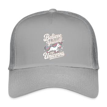 Inspirational Unicorn and Confidence Design - Kids’ Trucker Cap - light grey - Front