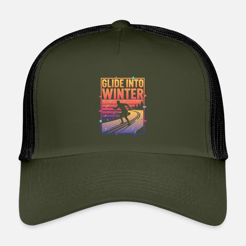 Langlauf Glide Into Winter Neon Retro - Kinder Trucker-Cap - Olive/Schwarz