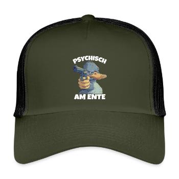 Psychically on the duck humorous duck joke - Kids’ Trucker Cap - olive/black - Front