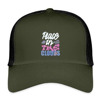 Place dans les nuages – calligraphie colorée - Casquette trucker enfant - olive/noir - Devant
