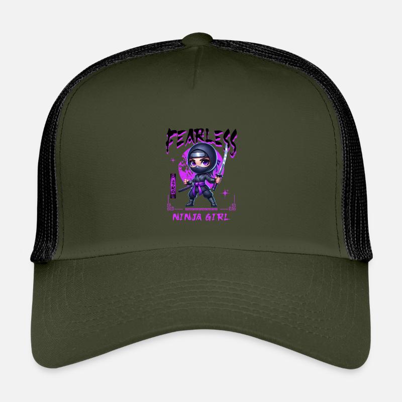 Ninja Mädchen Chibi mit Katana - Kinder Trucker-Cap - Olive/Schwarz