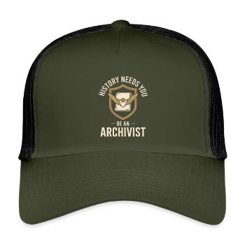 Blason d’archiviste avec insigne de plume - Casquette trucker enfant - olive/noir - Devant