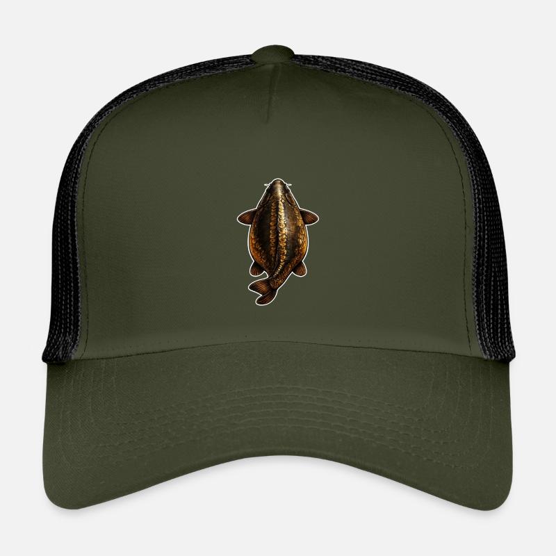 Top View Mirror Karpfen – Golden Scale Design - Kinder Trucker-Cap - Olive/Schwarz